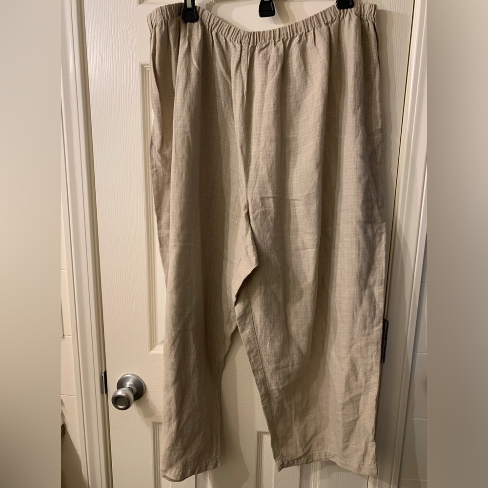 Eileen Fisher Womens 100% Linen Pants Plus Size 2x Beige Wide Leg Stretch Waist